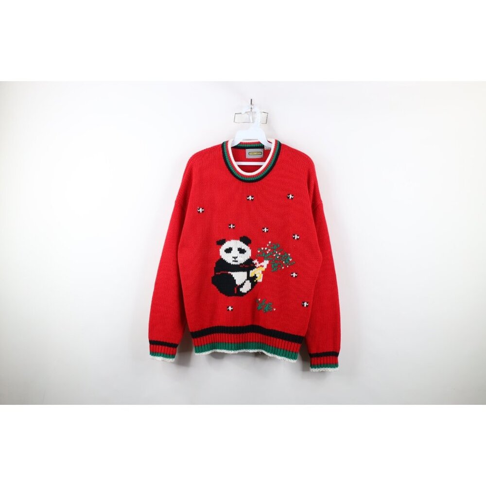 Vintage 90s Streetwear Womens 22W Christmas Panda Bear Knit Crewneck Sweater